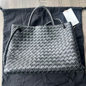 Quince Italian Leather Handwoven Satchel in Black